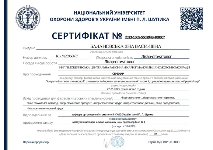 Сертифікат Балановської Я.В. — Мультидисциплінарний підхід, 2023